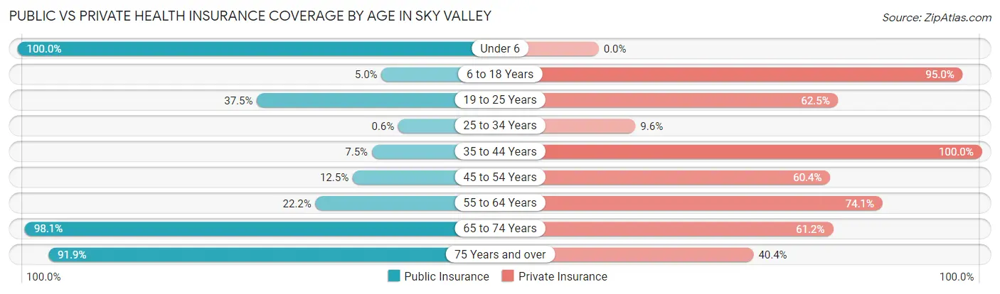 Public vs Private Health Insurance Coverage by Age in Sky Valley