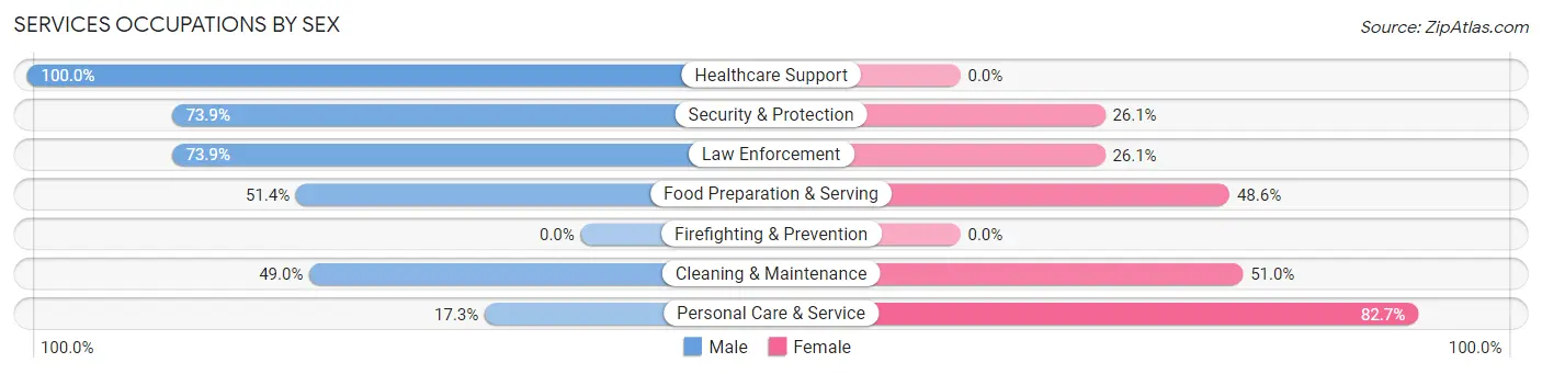 Services Occupations by Sex in St Simons