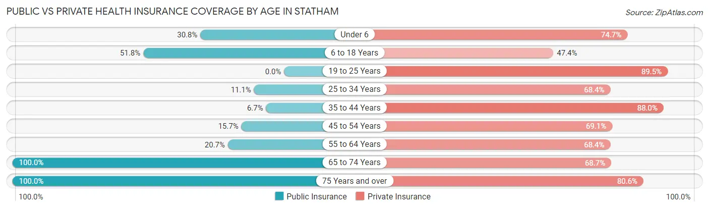 Public vs Private Health Insurance Coverage by Age in Statham