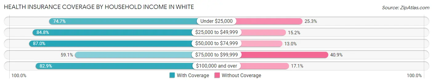 Health Insurance Coverage by Household Income in White