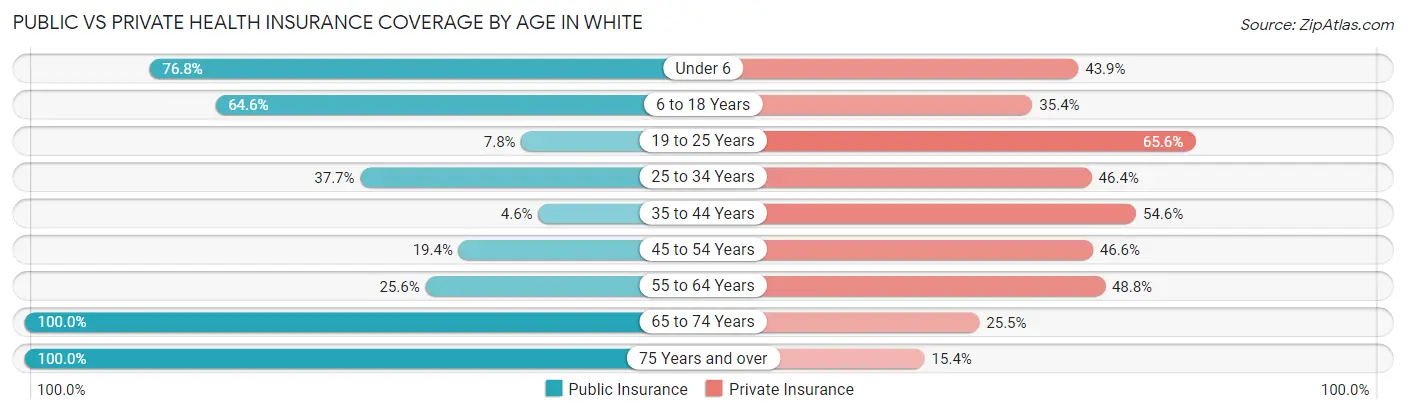 Public vs Private Health Insurance Coverage by Age in White