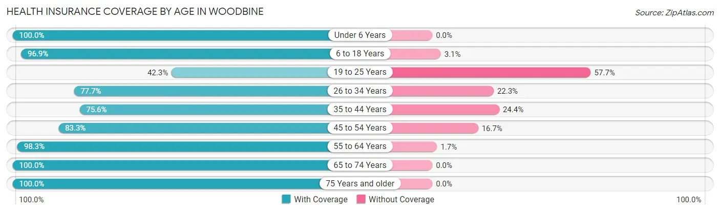 Health Insurance Coverage by Age in Woodbine