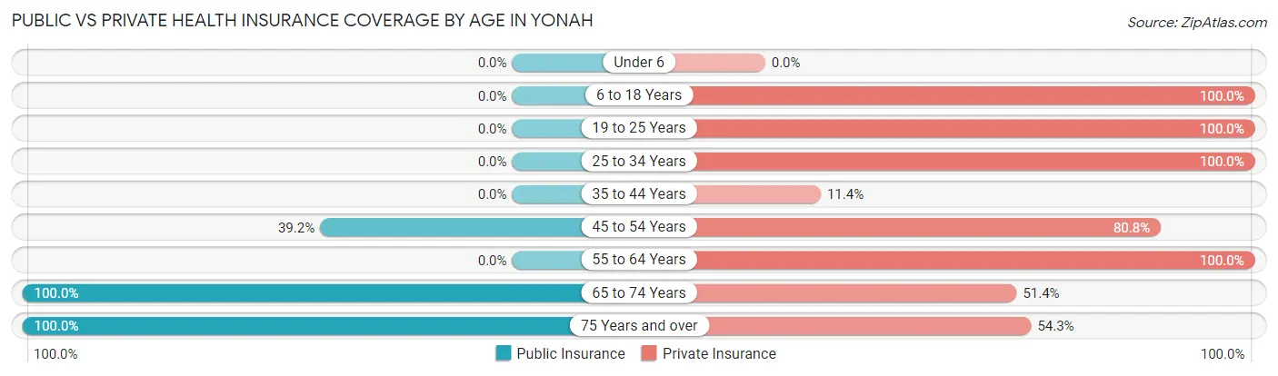Public vs Private Health Insurance Coverage by Age in Yonah