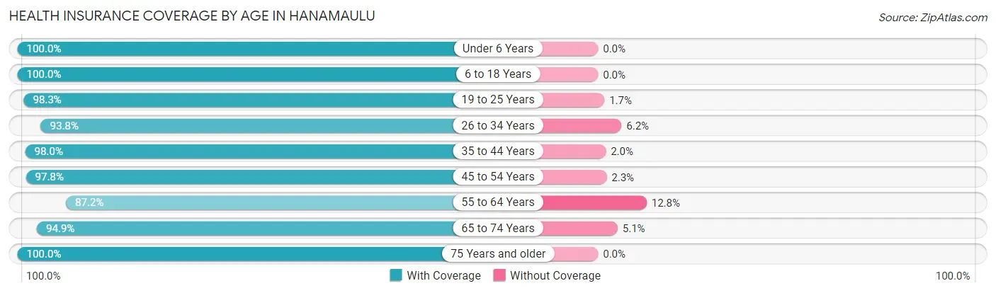 Health Insurance Coverage by Age in Hanamaulu