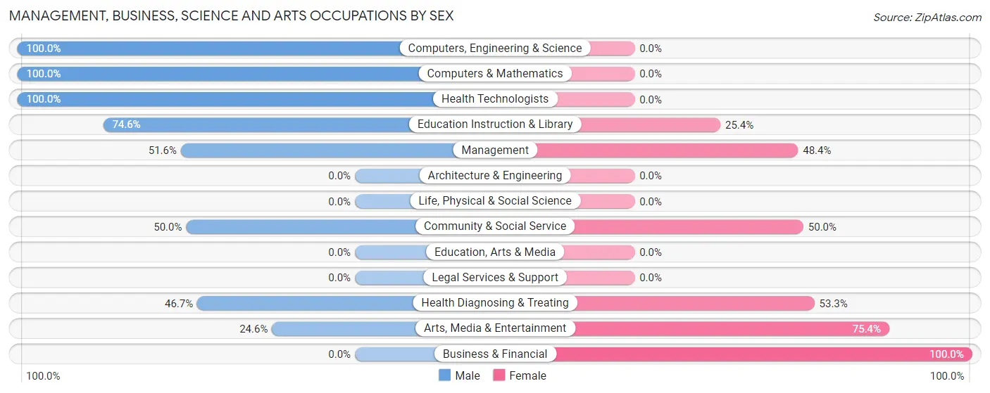 Management, Business, Science and Arts Occupations by Sex in Hawaiian Beaches