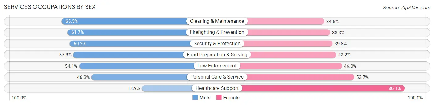Services Occupations by Sex in Kailua CDP Hawaii County