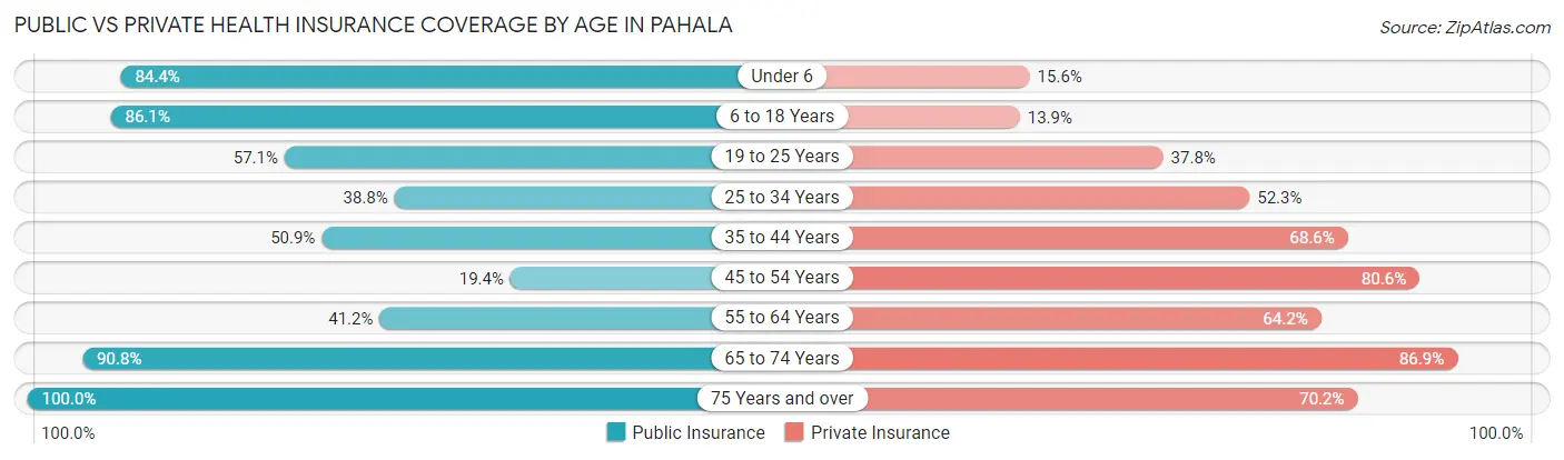 Public vs Private Health Insurance Coverage by Age in Pahala