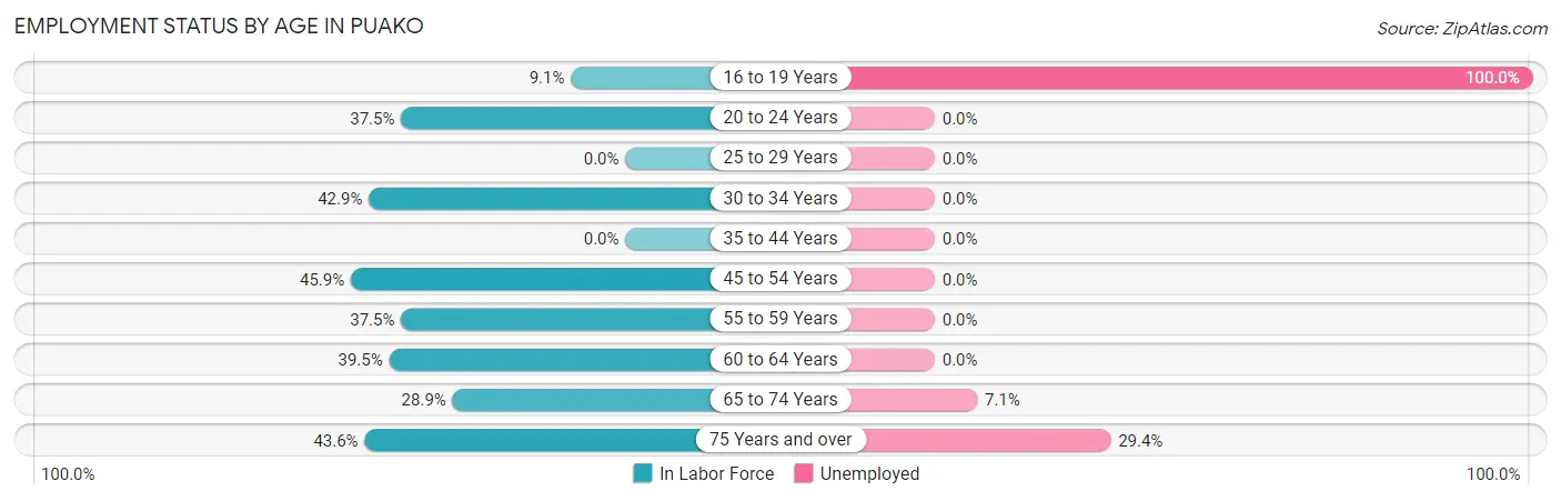 Employment Status by Age in Puako