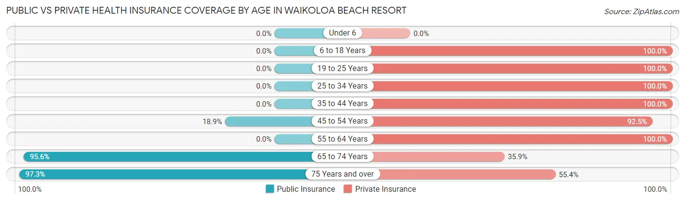 Public vs Private Health Insurance Coverage by Age in Waikoloa Beach Resort