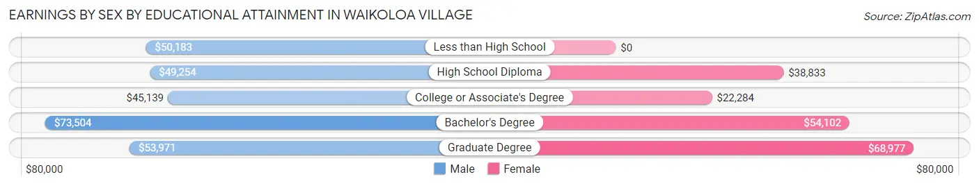 Earnings by Sex by Educational Attainment in Waikoloa Village