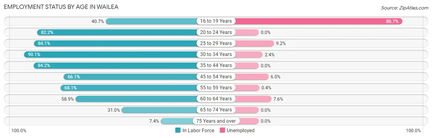 Employment Status by Age in Wailea