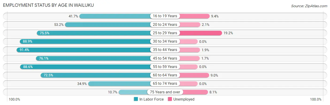 Employment Status by Age in Wailuku