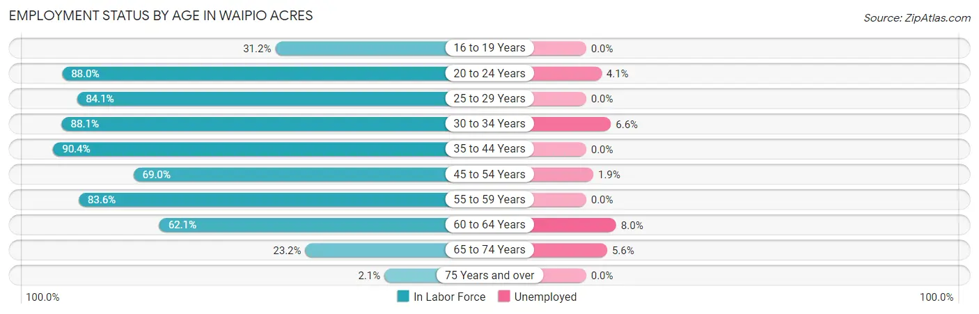 Employment Status by Age in Waipio Acres