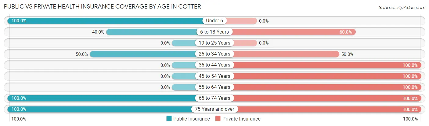 Public vs Private Health Insurance Coverage by Age in Cotter