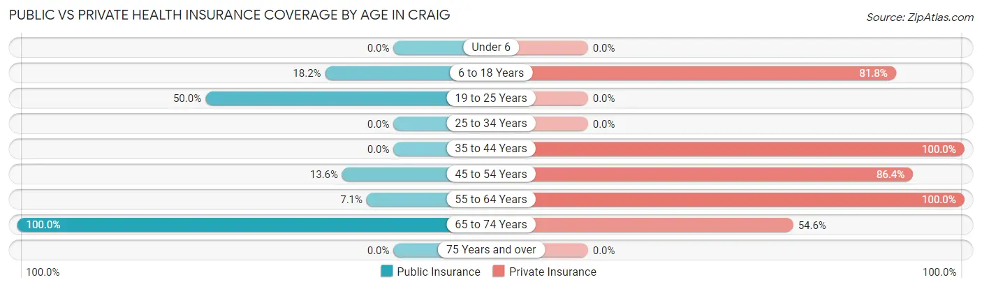 Public vs Private Health Insurance Coverage by Age in Craig