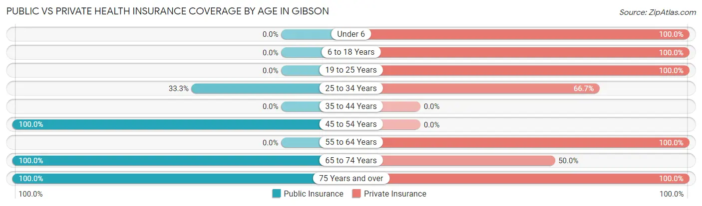 Public vs Private Health Insurance Coverage by Age in Gibson