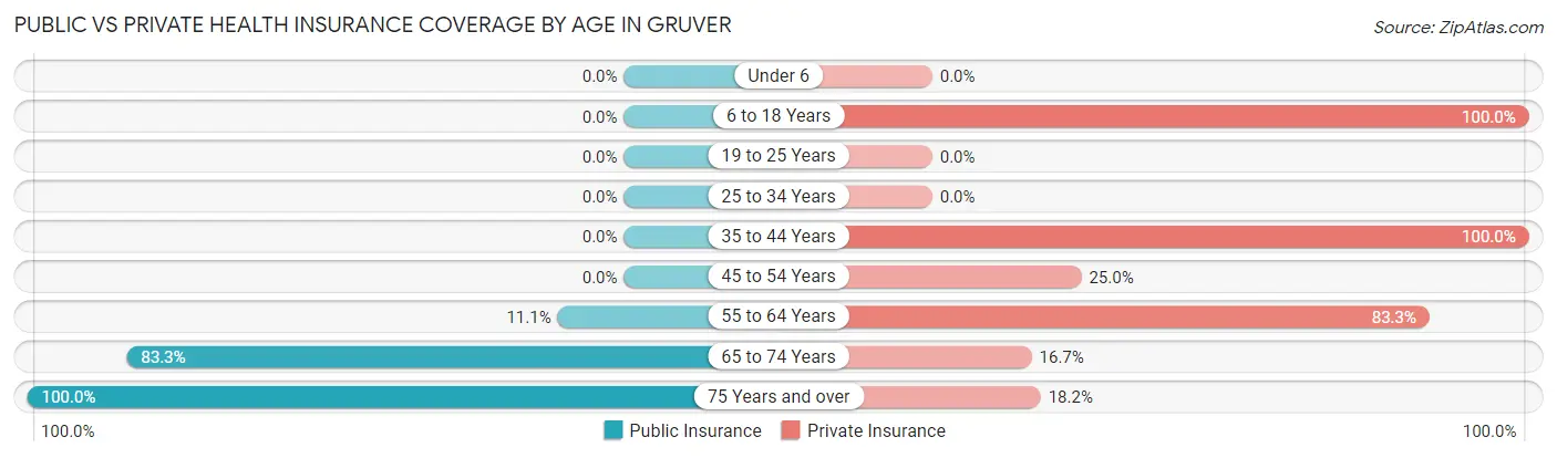 Public vs Private Health Insurance Coverage by Age in Gruver