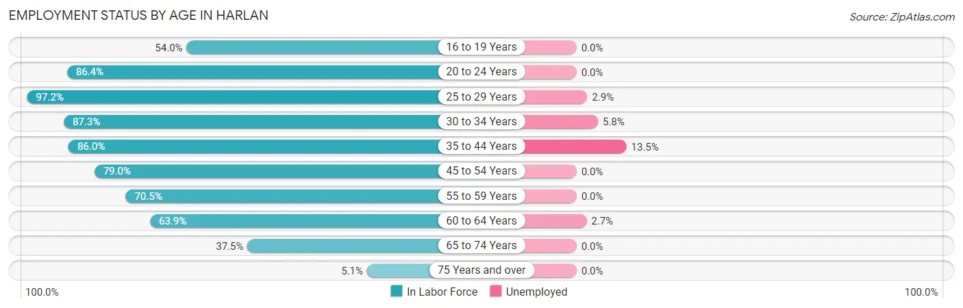 Employment Status by Age in Harlan