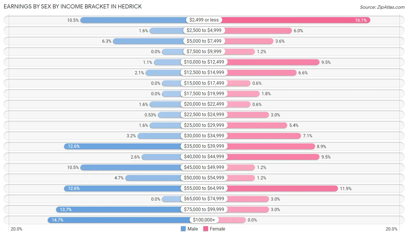 Earnings by Sex by Income Bracket in Hedrick