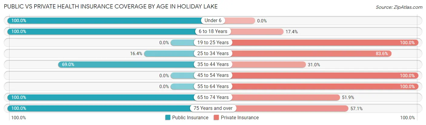Public vs Private Health Insurance Coverage by Age in Holiday Lake