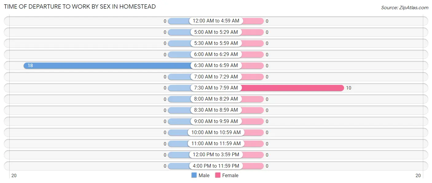 Time of Departure to Work by Sex in Homestead