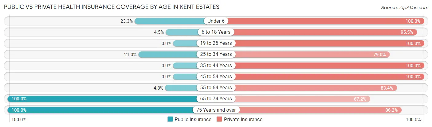 Public vs Private Health Insurance Coverage by Age in Kent Estates