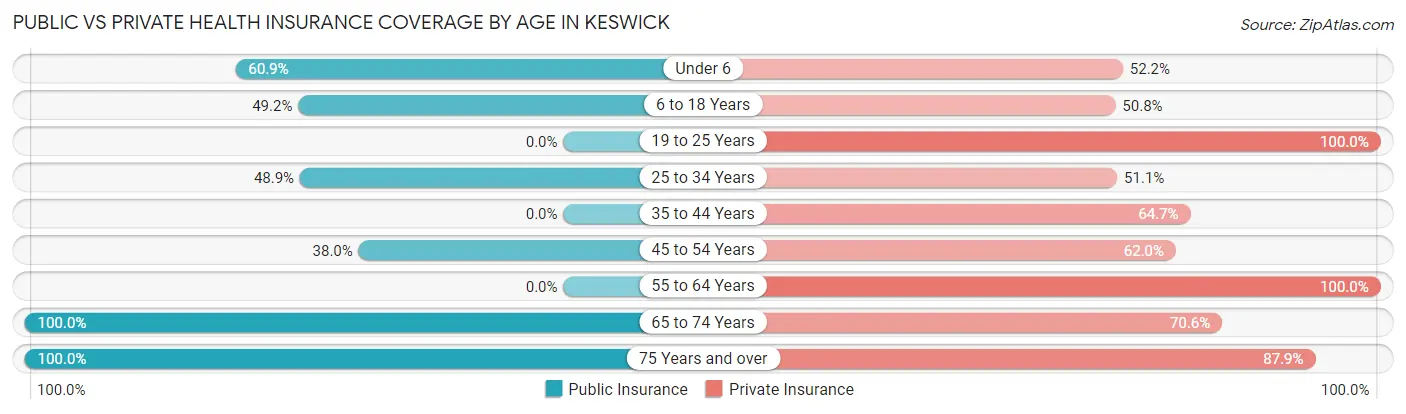 Public vs Private Health Insurance Coverage by Age in Keswick