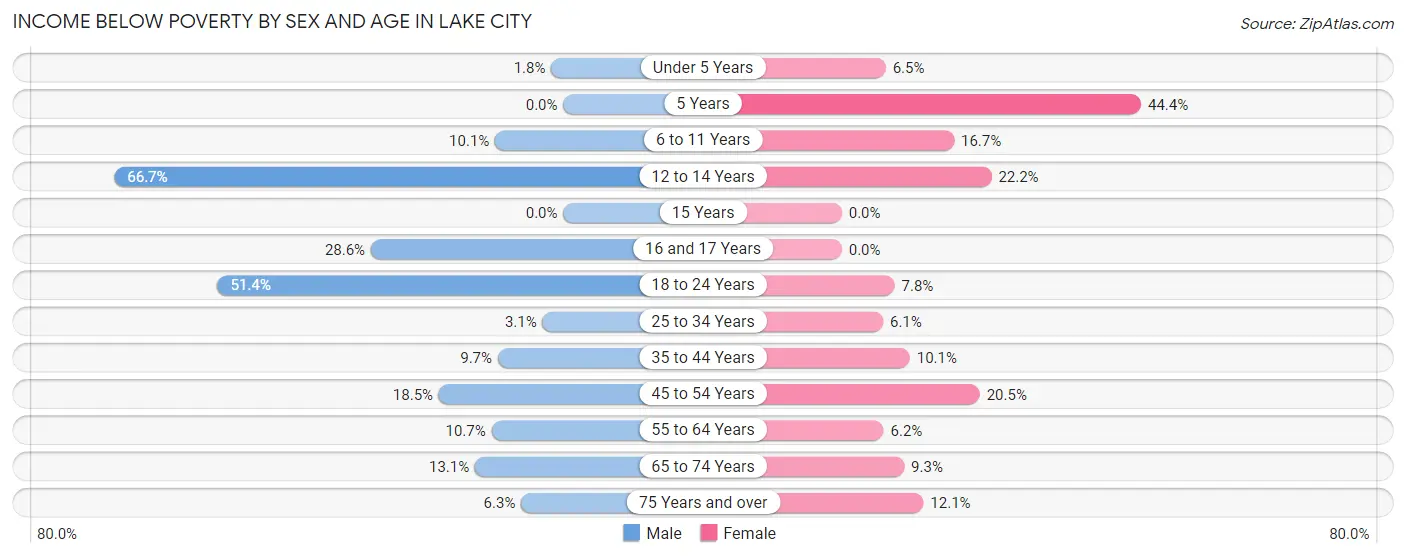 Income Below Poverty by Sex and Age in Lake City