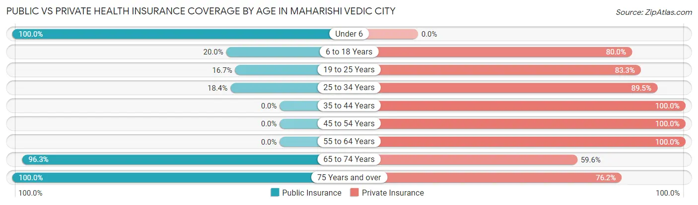 Public vs Private Health Insurance Coverage by Age in Maharishi Vedic City