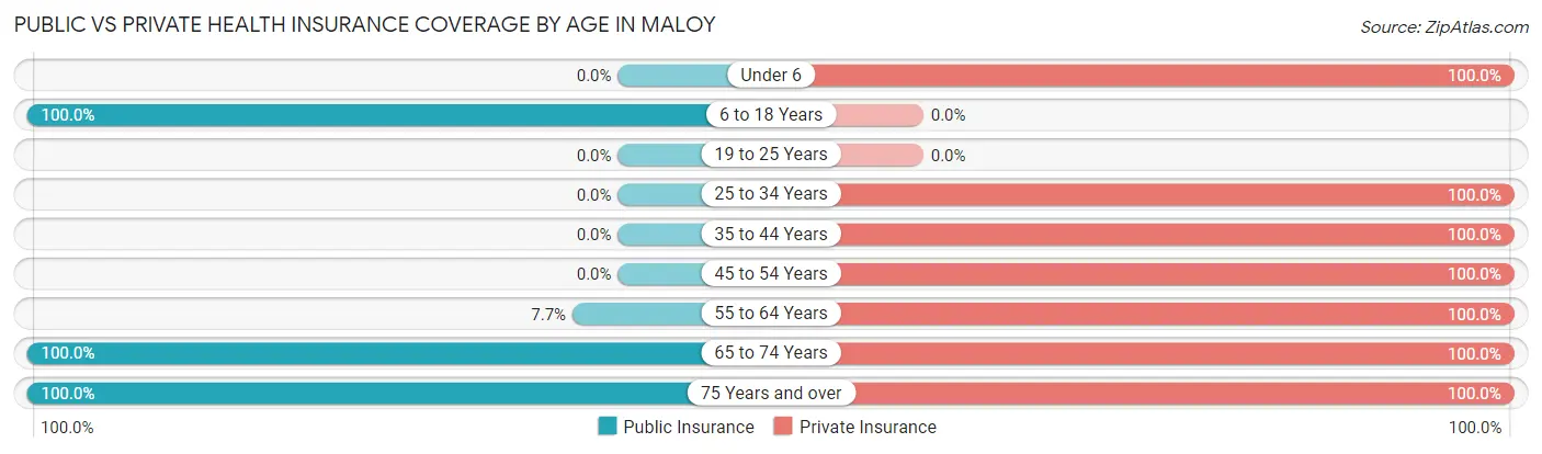 Public vs Private Health Insurance Coverage by Age in Maloy