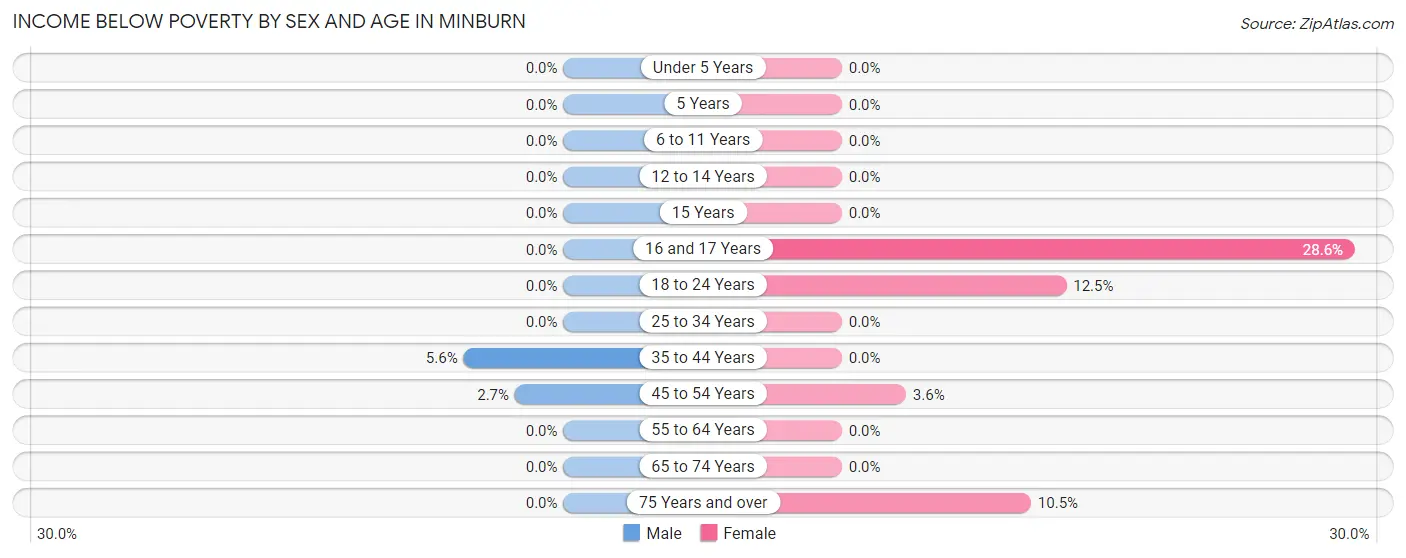 Income Below Poverty by Sex and Age in Minburn