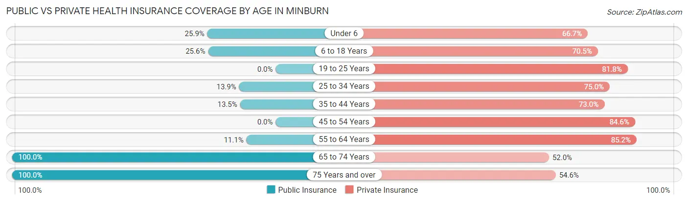 Public vs Private Health Insurance Coverage by Age in Minburn