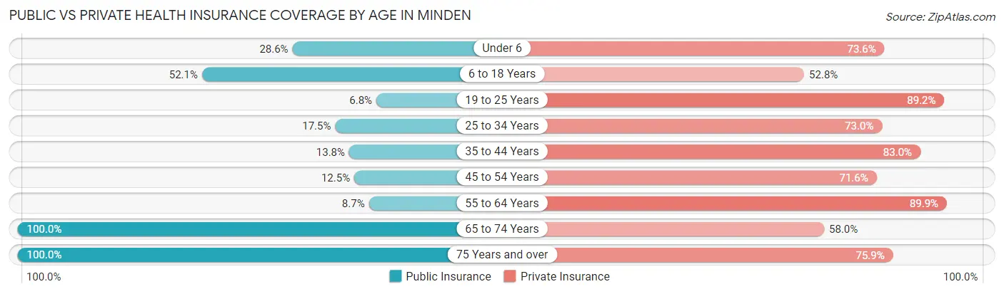 Public vs Private Health Insurance Coverage by Age in Minden