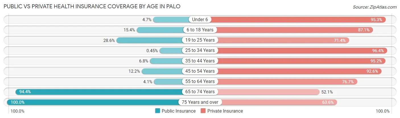 Public vs Private Health Insurance Coverage by Age in Palo
