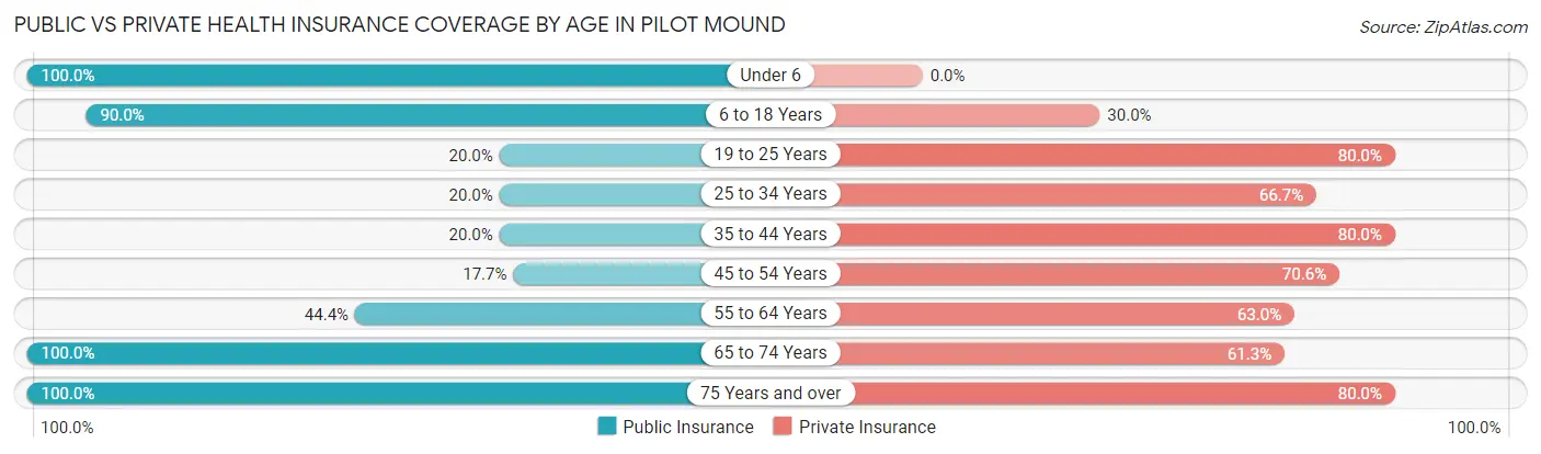 Public vs Private Health Insurance Coverage by Age in Pilot Mound