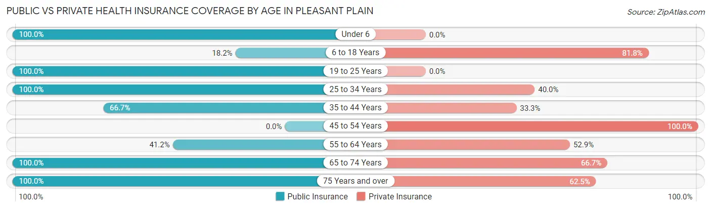 Public vs Private Health Insurance Coverage by Age in Pleasant Plain