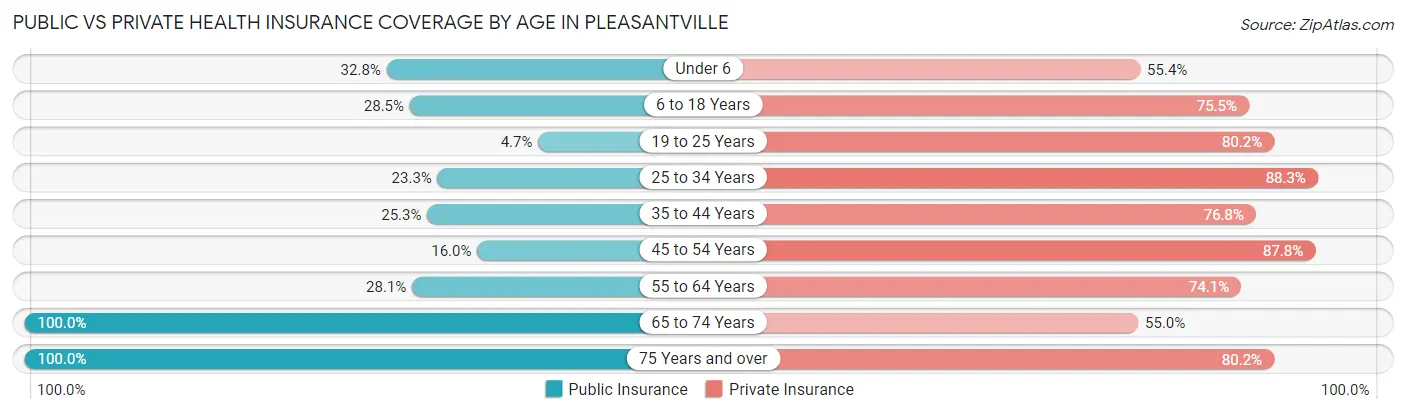 Public vs Private Health Insurance Coverage by Age in Pleasantville