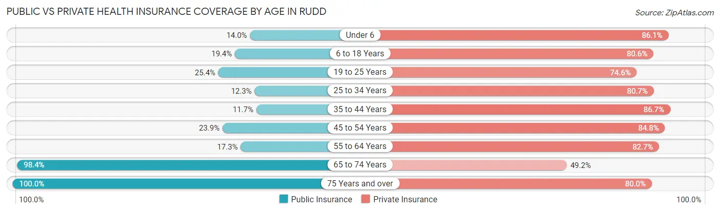 Public vs Private Health Insurance Coverage by Age in Rudd