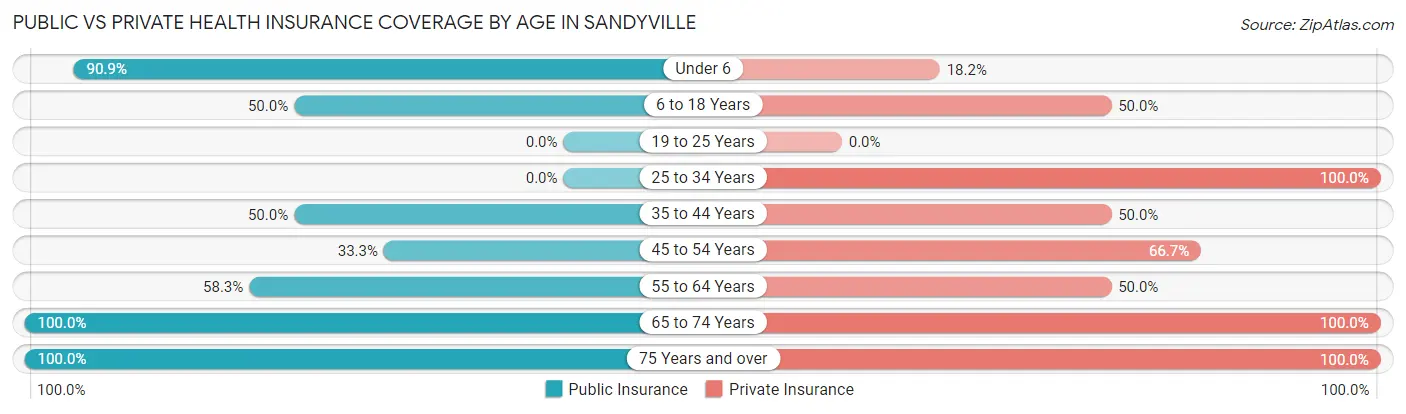 Public vs Private Health Insurance Coverage by Age in Sandyville