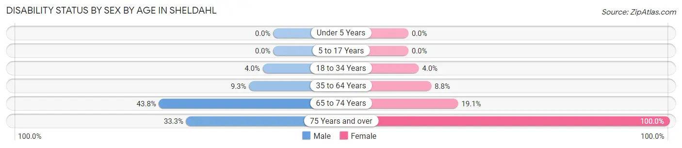Disability Status by Sex by Age in Sheldahl