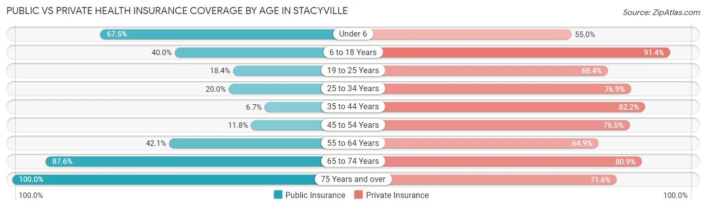 Public vs Private Health Insurance Coverage by Age in Stacyville