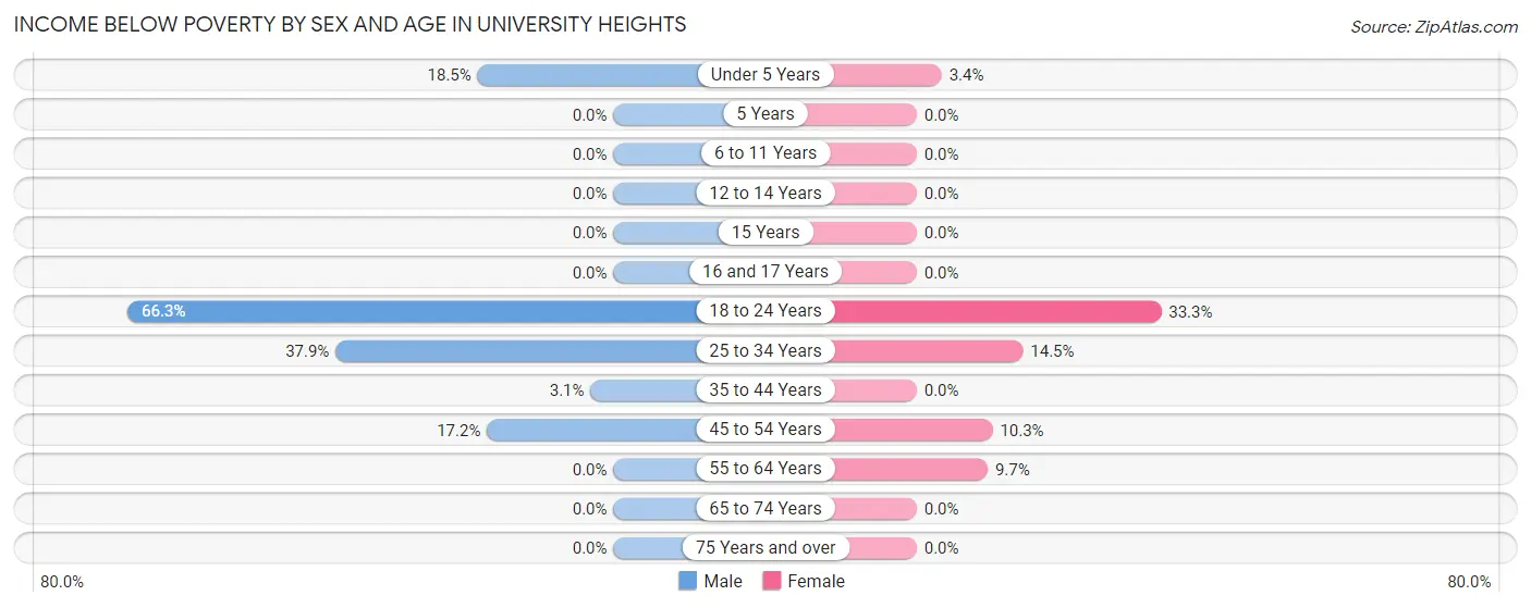 Income Below Poverty by Sex and Age in University Heights