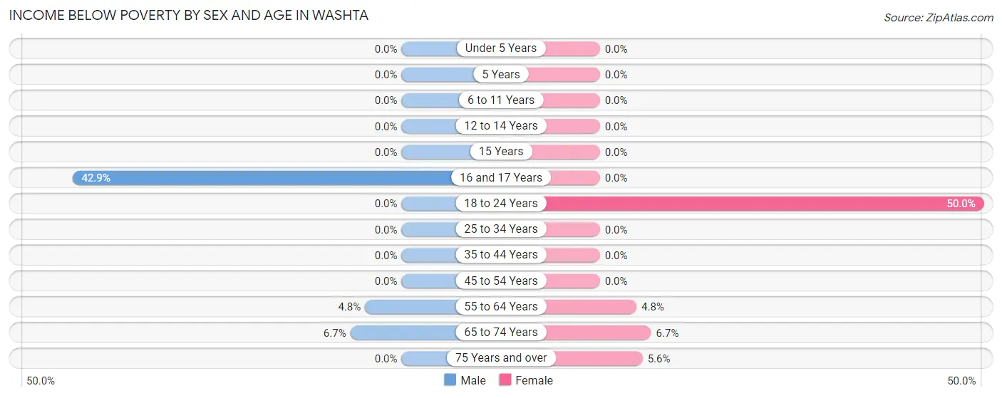 Income Below Poverty by Sex and Age in Washta