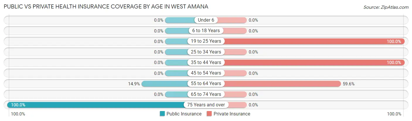 Public vs Private Health Insurance Coverage by Age in West Amana