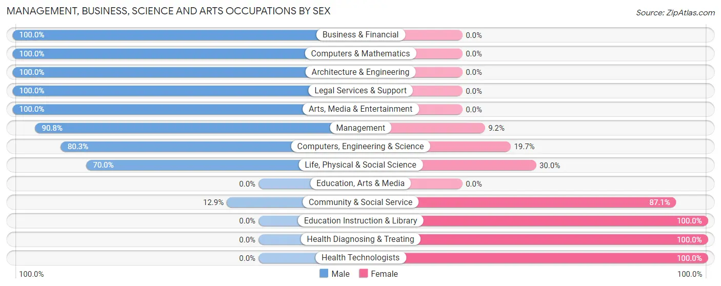 Management, Business, Science and Arts Occupations by Sex in American Falls