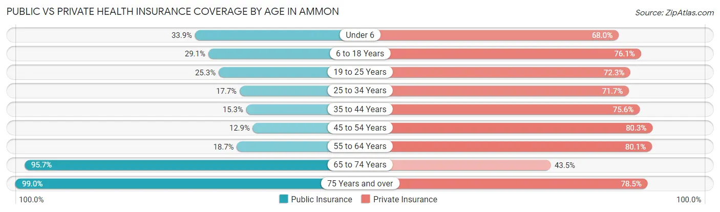 Public vs Private Health Insurance Coverage by Age in Ammon