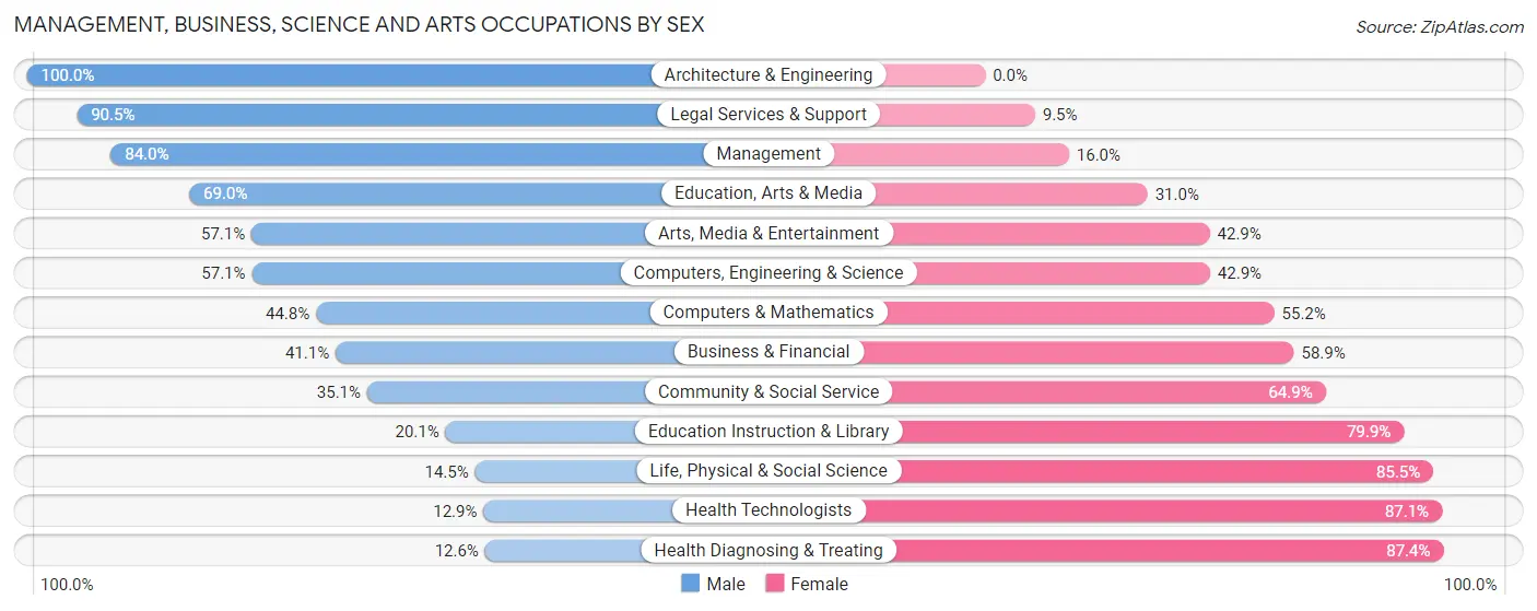 Management, Business, Science and Arts Occupations by Sex in Burley