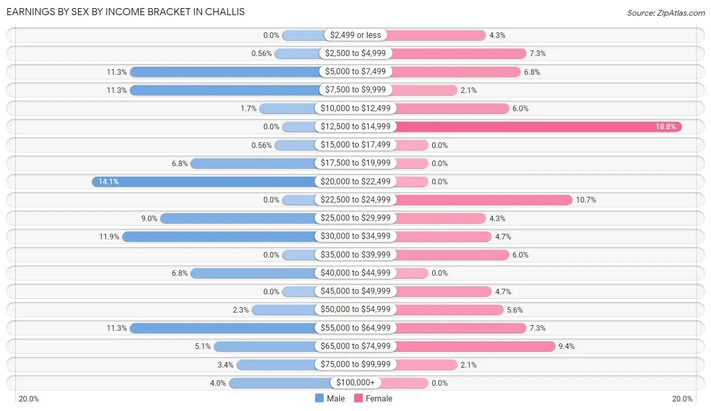 Earnings by Sex by Income Bracket in Challis