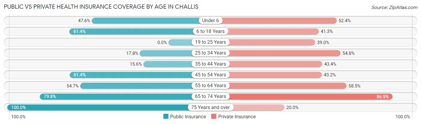 Public vs Private Health Insurance Coverage by Age in Challis