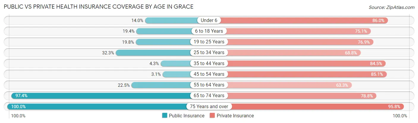 Public vs Private Health Insurance Coverage by Age in Grace